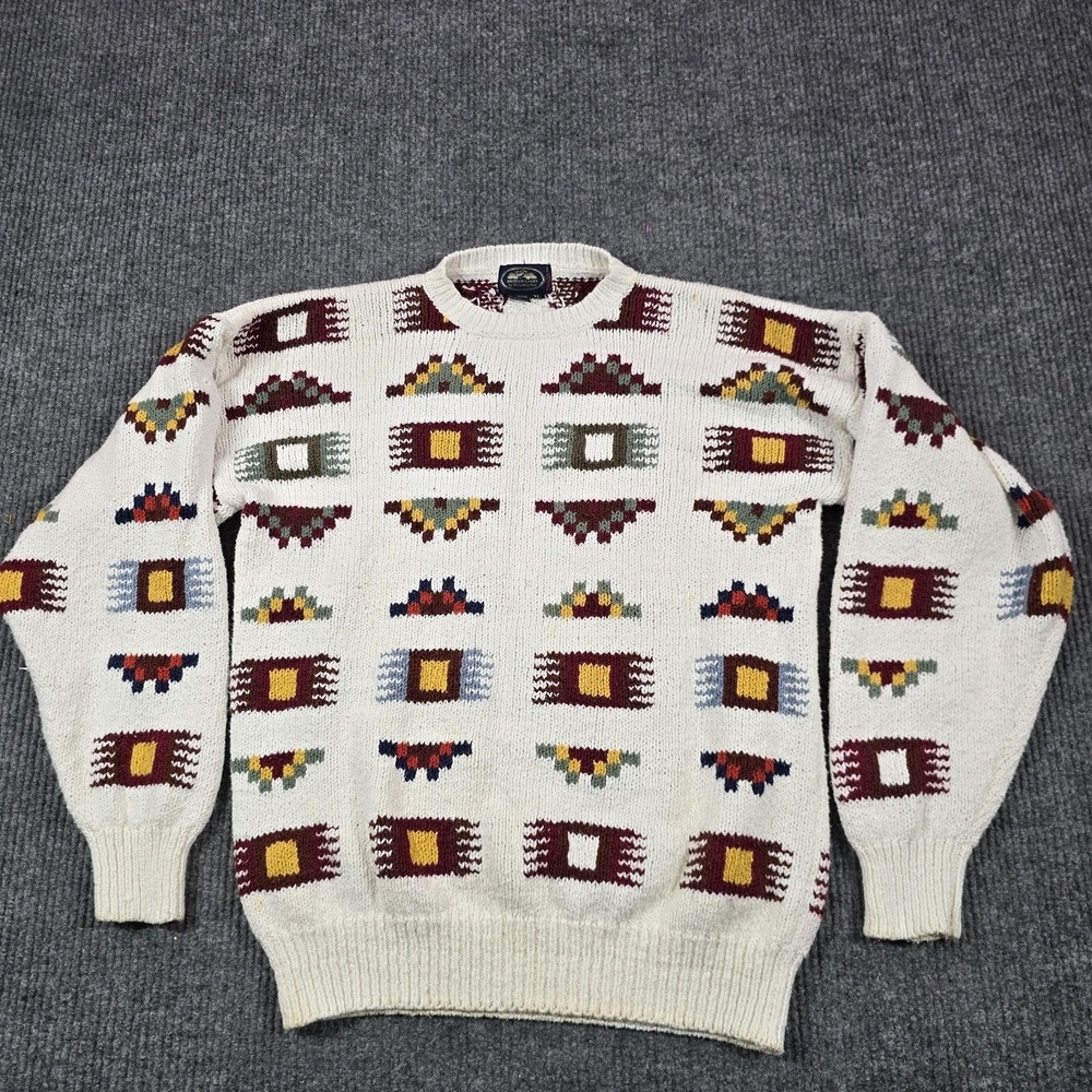 Vintage British Khaki Sweater Mens XL Aztec Geometric Crewneck‎ Knit Hong Kong